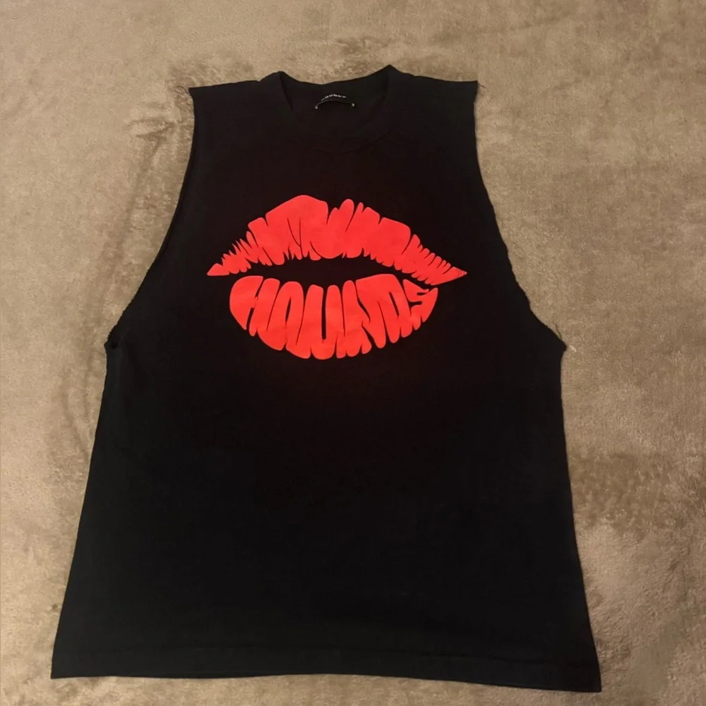 HOUNDS LIPS SLEEVELESS BLACK PINK GRAPHIC Y2K MEN LARGE TEE SHIRT RARE - Picture 1 of 6